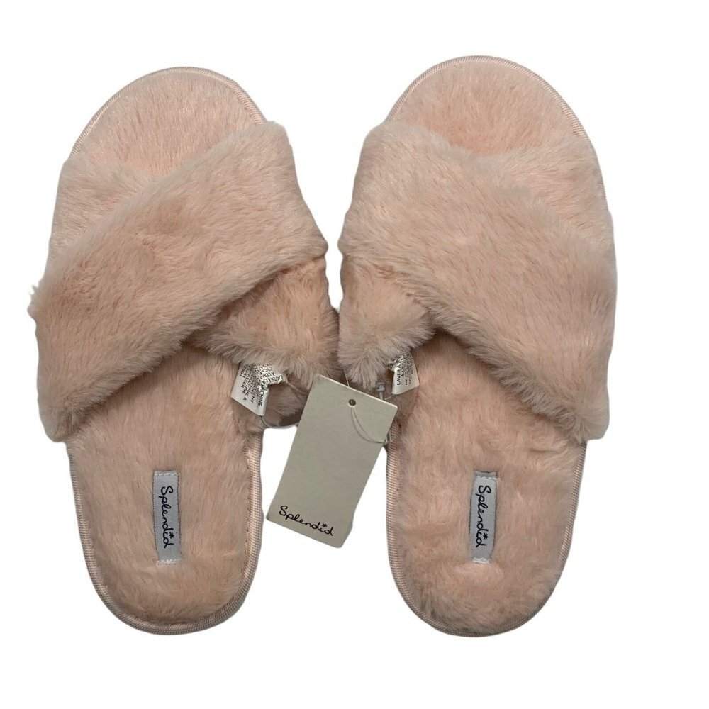 NEW/NWT Splendid Pink Faux Fur Fuzzy Slippers Size S/M Small/Medium